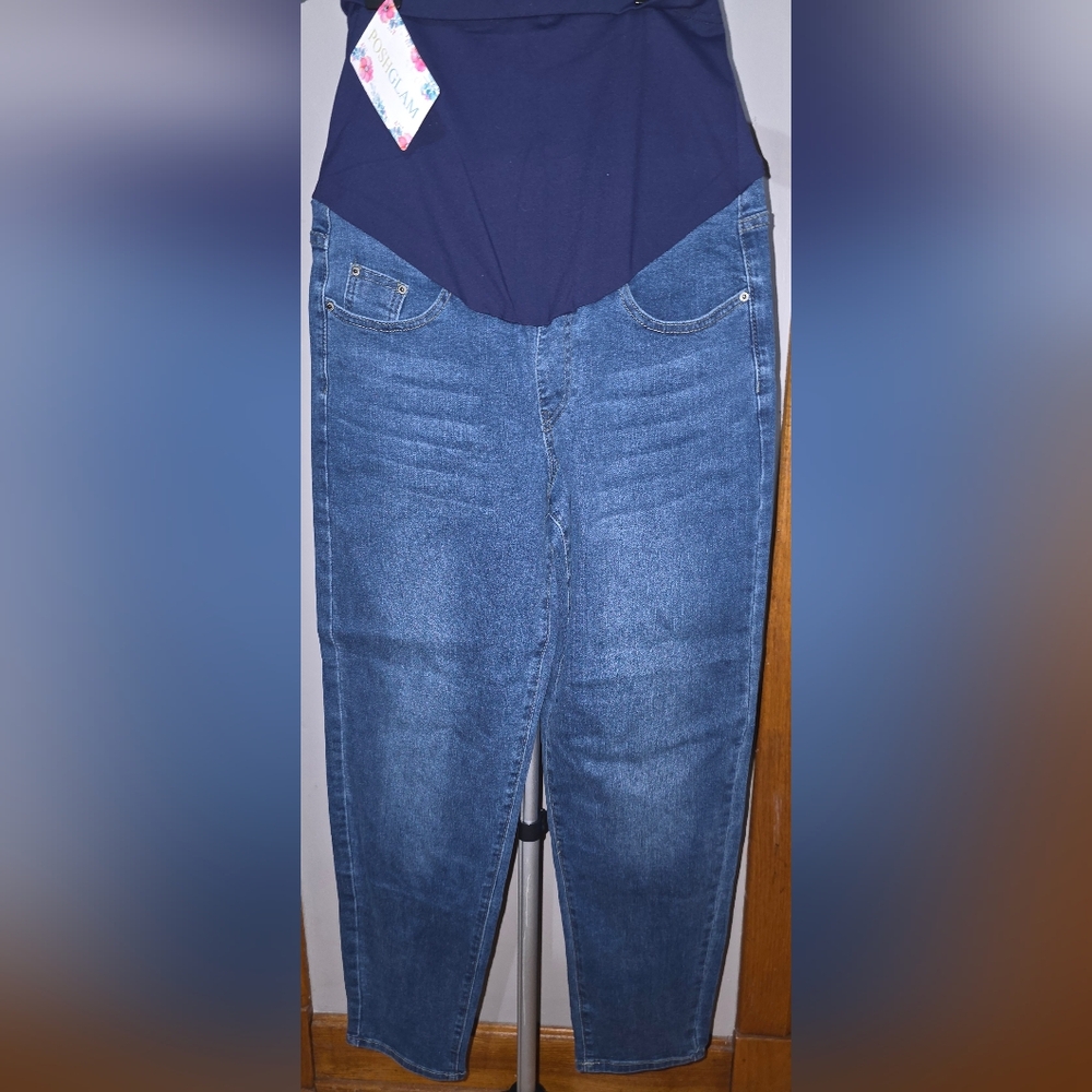 MATERNITY Blue Jeggings with Subtle Worn-In Look